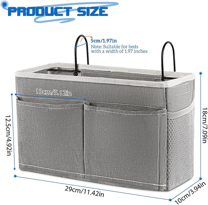 Bedside Hanging Storage Basket Headboards Bunk Beds Dorm Rooms Organizer Caddy for Storage (2Pack Grey)
