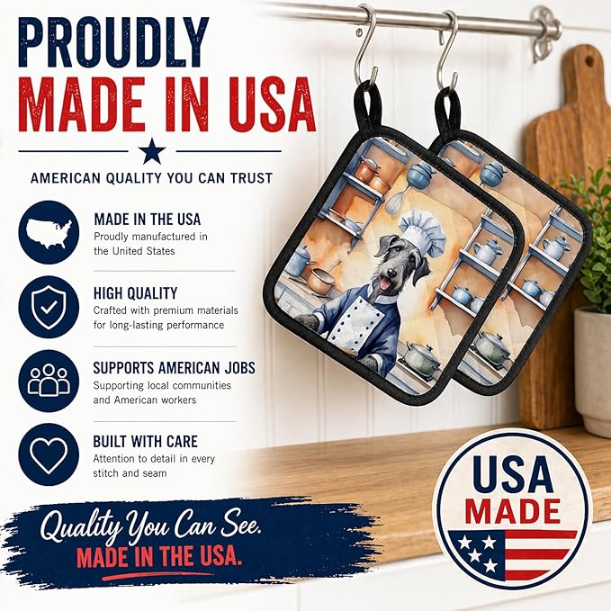 Caroline's Treasures Scottish Deerhound The Chef Pair of Pot Holders Kitchen Heat Resistant Pot Holders Sets Oven Hot Pads for Cooking Baking BBQ, 7 1/2 x 7 1/2
