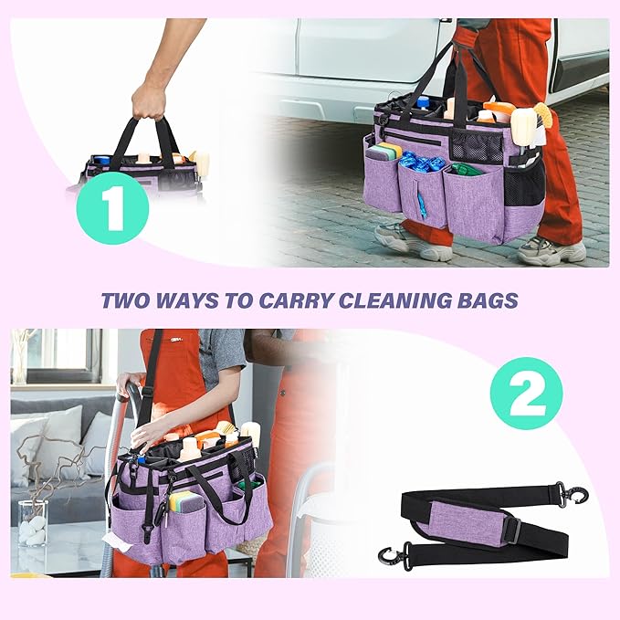IBVIVIC Wearable Cleaning Caddy Bag for Cleaning Supplies,Large Capacity Cleaning Organizer Purple