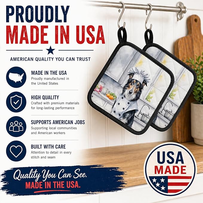 Caroline's Treasures Borzoi The Chef Pair of Pot Holders Kitchen Heat Resistant Pot Holders Sets Oven Hot Pads for Cooking Baking BBQ, 7 1/2 x 7 1/2