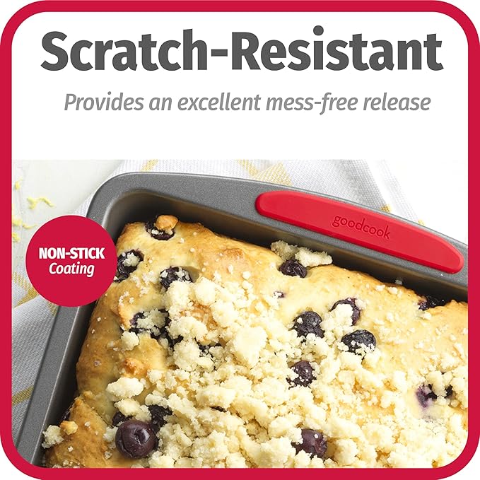 GoodCook MegaGrip Baking Pan with Silicone Grip Handles Square Non-Stick Heavy-Gauge Steel Cake Pan Baking Dish for Brownies Bread Cake Baked Goods & More,Dishwasher Safe,8x8-Inch,(Pack of 12)