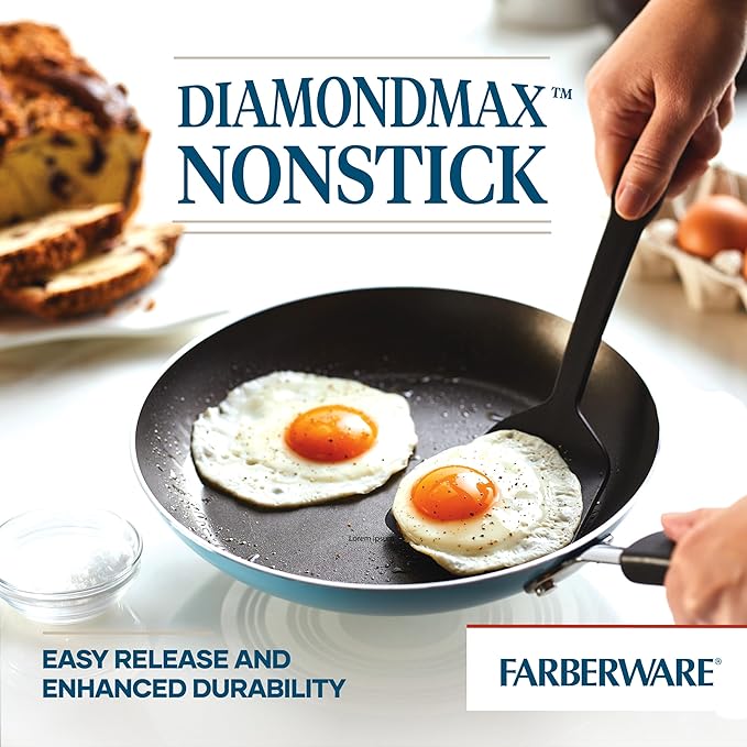 Farberware Cookstart DiamondMax Nonstick Cookware/Pots and Pans Set, Dishwasher Safe, Includes Baking Pan and Cooking Tools, 15 Piece - Aqua