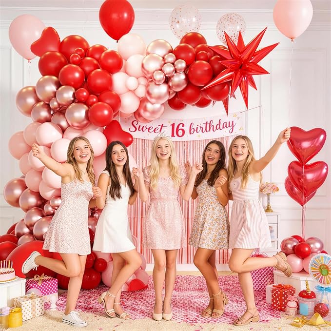 KARLURE Mothers Day Balloon Arch Kit for Mothers Day Decorations, Pink Red Rose Gold Balloons Heart Balloons for Happy Mothers Day Baby Shower Bridal Shower Wedding Birthday Party Decorations