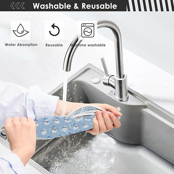 Kcldeci Snowman and Snowflakes 2PCS Kitchen Faucet Mat Bathroom Faucet Mat Sink Microfiber Cloth Faucet Splash Catcher Faucet Mat Dish Drying Mat Sink mat for Kitchen Sink 23x5in