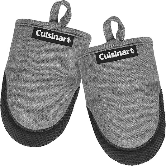 Cuisinart Mini Oven Mitts – 5.5” x 7” Heat-Resistant Kitchen Mitts for Oven with Non-Slip Neoprene Palm, Cotton Filling, and Fabric Loop – Durable Oven Mitt Set for Cooking & Baking (Chambray)