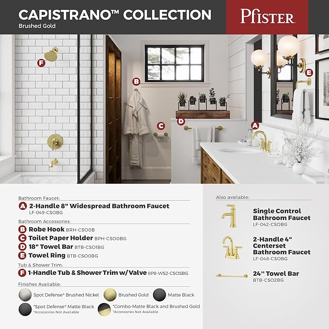 Pfister Capistrano Towel Hook, Bathroom Towel & Robe Hook, Wall-Mounted, Screw-in, Brushed Gold Finish, BRHCSO0BG