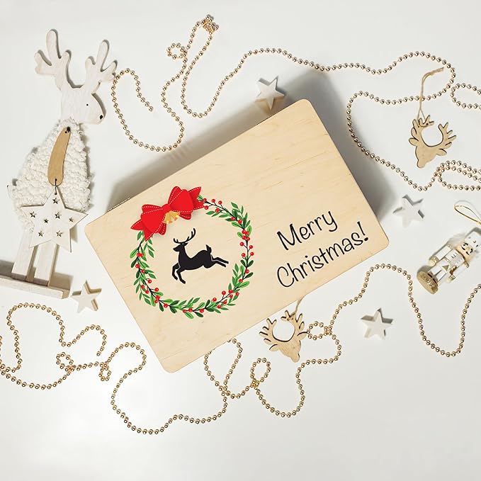 Creative Deco Personalized Christmas Tree Wooden Storage Box | 11.8x7.87x5.51in (+-0.5) | Hinged Lid Handles Engraving | Multiple Choice | Gift Box | Rough UNSANDED Keepsake Memory Souvenir Chest
