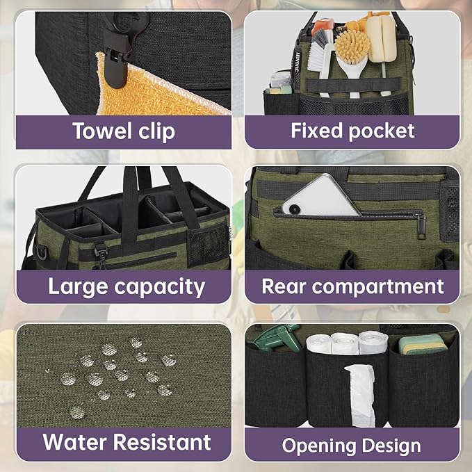 IBVIVIC Wearable Cleaning Caddy Bag for Cleaning Supplies,Large Capacity Cleaning Organizer Green