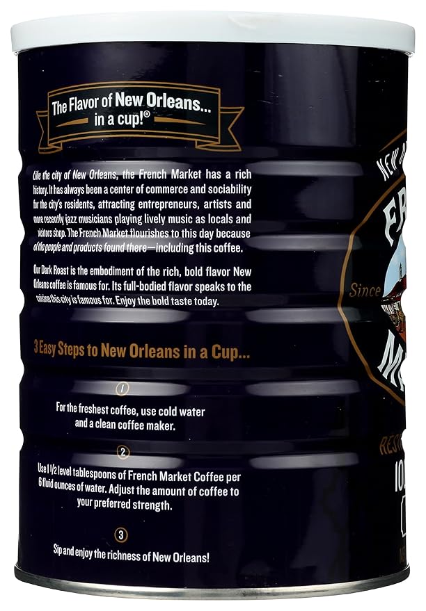 French Market Coffee & Chicory Restaurant Blend Dark Roast Ground Coffee, 12oz Can (Pack of 1)