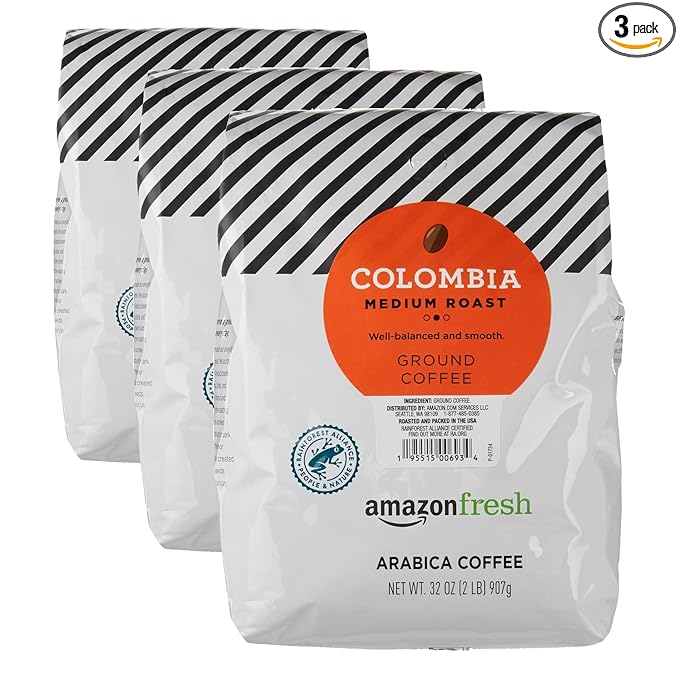 Amazon Fresh, Colombia Ground Coffee, Medium Roast, 32 Oz (Pack of 3)