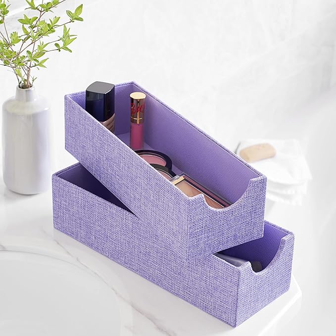 Household Essentials 2-Pack of Drawer Organizers, Sturdy Chipboard With Soft Polyester Cover, Handy and Fashionable Organization Solution, 3” H x 4” W x 12” D, Iris