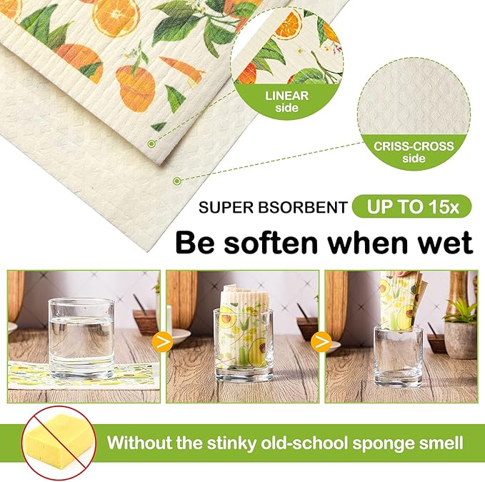 Patelai 6 Pcs Swedish Dishcloth for Kitchen Fruit Swedish Dish Towels Swedishs Dish Cloths Absorbent Reusable Paper Towels Washable Cleaning Cloths No Odor for Kitchen Decor