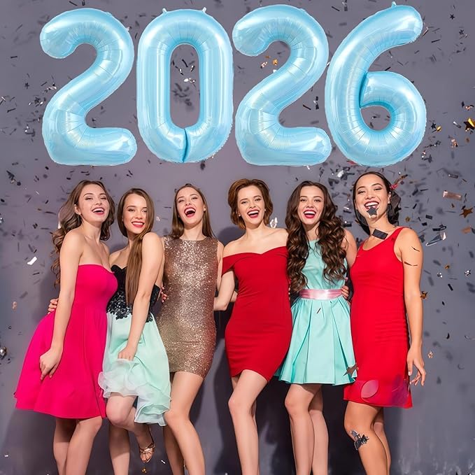 Pastel Blue 2026 Balloons, 40 Inch 2026 Number Balloon Foil New Year Balloon Numbers for New Years Eve Party Graduation Party Decoration