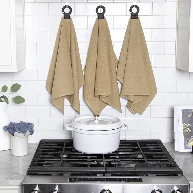 Ritz Premium Hook and Hang Towel, (2-Pack), 18" x 28", Long-Lasting Durable Rubber Hook, Highly Absorbent Super Soft Hand Cloths for Kitchen, Bathroom, Laundry Room, Biscotti