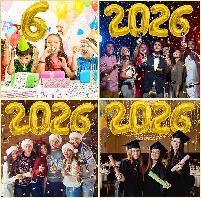 2026 Balloons, 2026 Number Balloons Gold, 40 Inch Large Foil Graduation Balloon 2026 Numbers for Graduation Decorations Class of 2026, Birthday, Anniversary, Home, Office Party Decorations