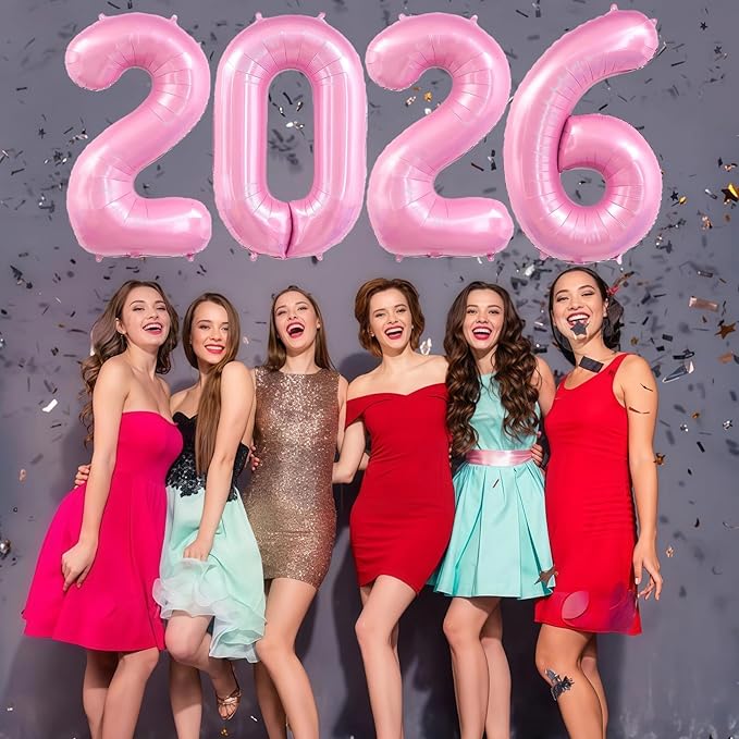 Pastel Pink 2026 Balloons, 40 Inch 2026 Number Balloon Foil New Year Balloon Numbers for New Years Eve Party Graduation Party Decoration
