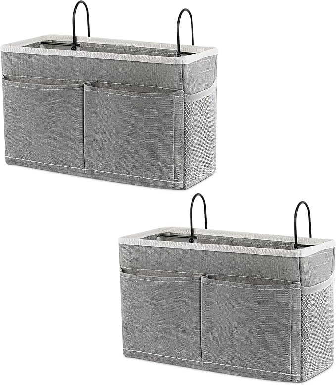Bedside Hanging Storage Basket Headboards Bunk Beds Dorm Rooms Organizer Caddy for Storage (2Pack Grey)