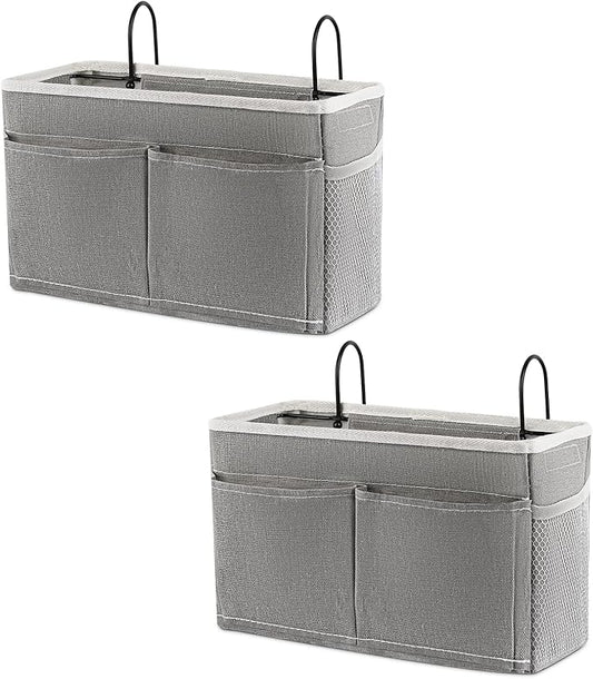 Bedside Hanging Storage Basket Headboards Bunk Beds Dorm Rooms Organizer Caddy for Storage (2Pack Grey)