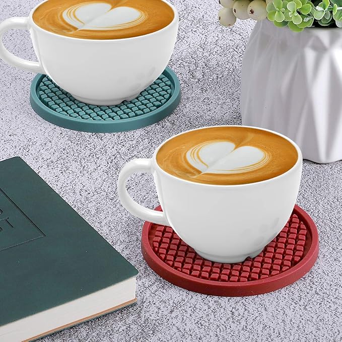 ME.FAN Silicone Coasters [6 Pack] Thickened Drink Coasters with Holder - Cup Mat - Non-Slip, Non-stick, Stay Put, Deep Tray - Prevents Furniture and Tabletop Damages(Navy Blue)