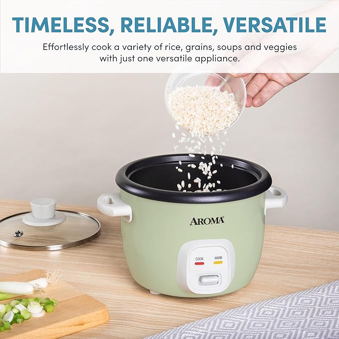 AROMA® Mini Rice Cooker, 2-Cup (Uncooked) / 4-Cup (Cooked), Grain Cooker, Soup Maker, Oatmeal Cooker, Auto Keep Warm, 1 Qt, Light Green