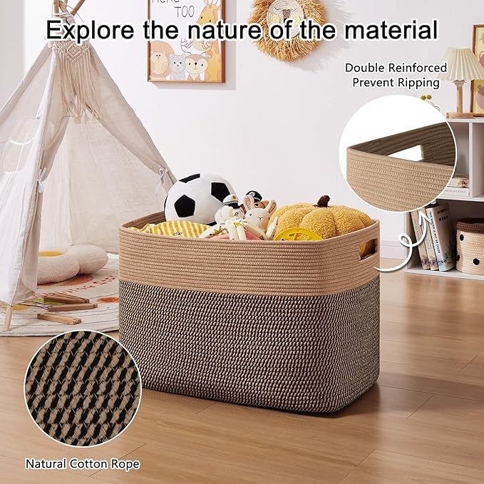 OIAHOMY 108L Extra Large Blanket Basket, 25”x16”x16” Laundry Basket, Blanket Storage for Living Room, Dog Toy Storage with Handle - Yellow & Black