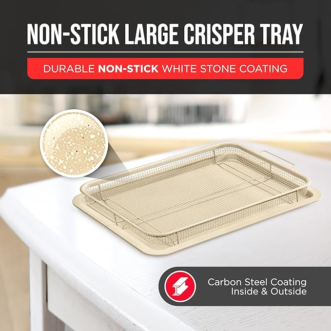 Bakken- Swiss Crisper Tray with White Marble Coating - 2-Piece Large Set – Non-Stick Basket for Healthier Cooking in Regular Ovens - Perfect for Crispy Chips, Bacon & More