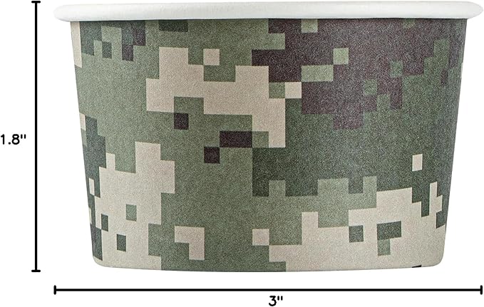 Restaurantware Coppetta 3-Ounce Dessert Cups, 200 Disposable Ice Cream Cups - Lids Sold Separately, Sturdy, Camouflage Paper FroYo Bowls, For Hot And Cold Foods, Perfect For Gelato Or Mousse