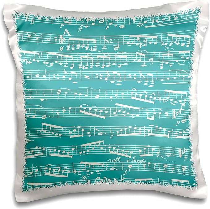3dRose Turquoise Musical Notes-Stylish Sheet Music-Teal Aqua Blue Piano Notation Modern Musician Gifts-Pillow Case, 16 by 16" (pc_151370_1)