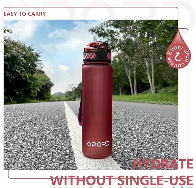 Opard Zip 32oz Plastic Water Bottle Dishwasher Safe, Leakproof Flip-Top Lid, BPA Free Tritan, Wide Mouth Reusable Sports Water Bottle for Gym Hiking Commuting Outdoor Travel and School