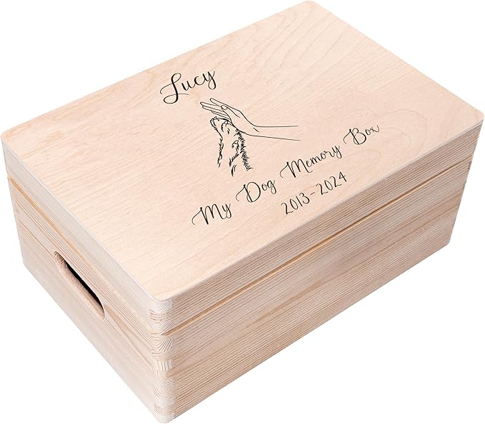 Creative Deco Personalized Wooden Storage Box Memory Box Pet | 11.8x7.87x5.51in (+-0.5) | Minimalistic | Hinged Lid Handles Engraving | Gift Box | UNSANDED Keepsake Souvenir Chest