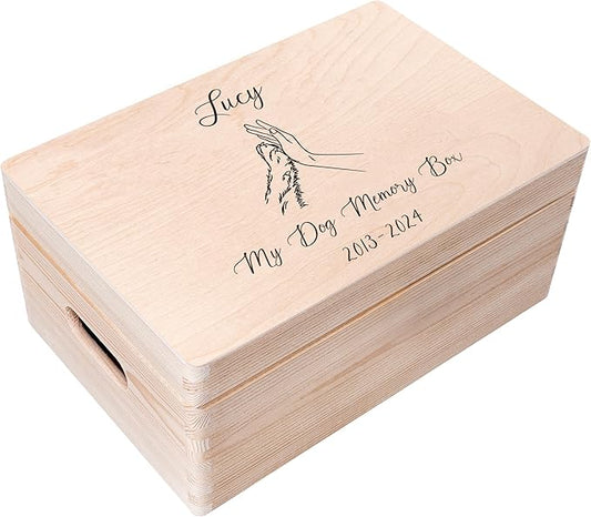 Creative Deco Personalized Wooden Storage Box Memory Box Pet | 11.8x7.87x5.51in (+-0.5) | Minimalistic | Hinged Lid Handles Engraving | Gift Box | UNSANDED Keepsake Souvenir Chest
