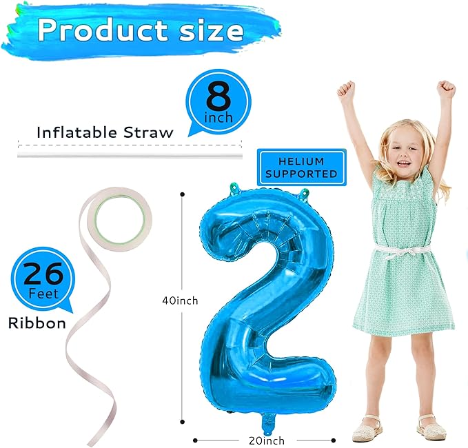2026 Balloons New Years Decorations - 40" Large 2026 Blue Foil Number Balloon New Years Eve Party Supplies Graduation Balloons Class of 2026 Happy New Year Birthday Anniversary Graduation Decorations