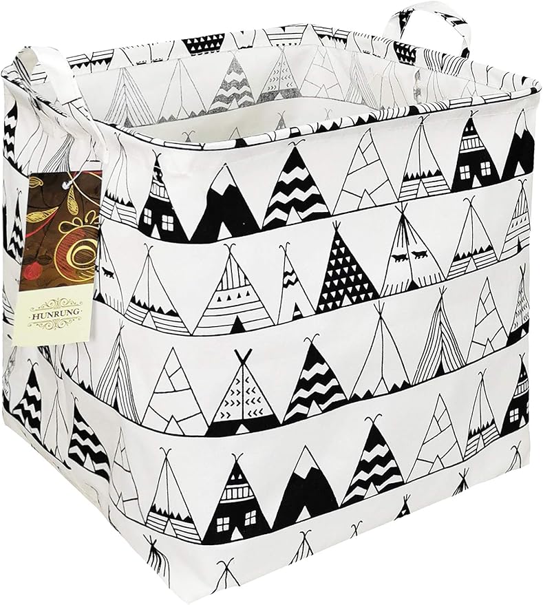 HUNRUNG Square Storage Bins Nursery Hamper Canvas Laundry Basket Foldable with Waterproof Nursery Boxes for Shelves/Gift Baskets/Toy Organizer/Children Room Decor（Square-Tent）