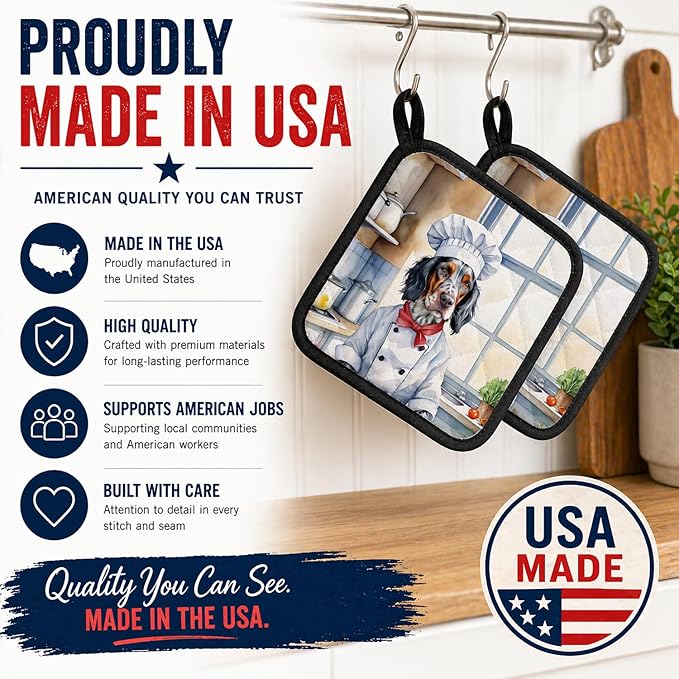 Caroline's Treasures English Setter The Chef Pair of Pot Holders Kitchen Heat Resistant Pot Holders Sets Oven Hot Pads for Cooking Baking BBQ, 7 1/2 x 7 1/2