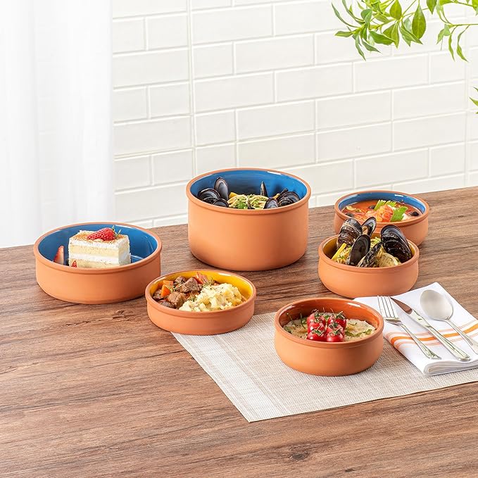 Restaurantware-Terra Tek 17 Ounce Terracotta Cazuelas, 2 Brown Glazed Clay Pots For Cooking - Oven-Ready, Microwavable, Terracotta Serving Pots, Dishwashable, For Cooking And Serving