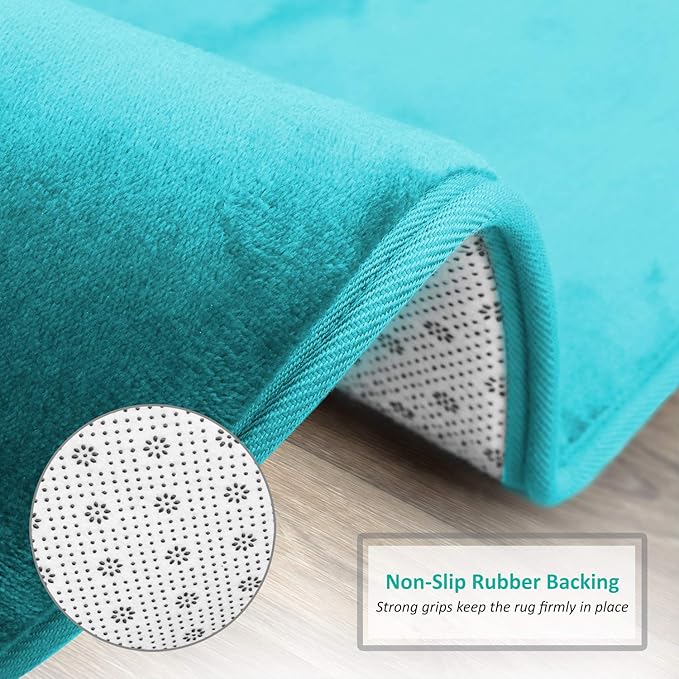 Clara Clark Bathroom Rugs, Velvet Memory Foam Bath Mat, Non-Slip, Machine Washable Bath Rugs - Dries Quickly, Ultra Soft Plush Bath Mats for Bathroom, 17 x 24, Teal Blue