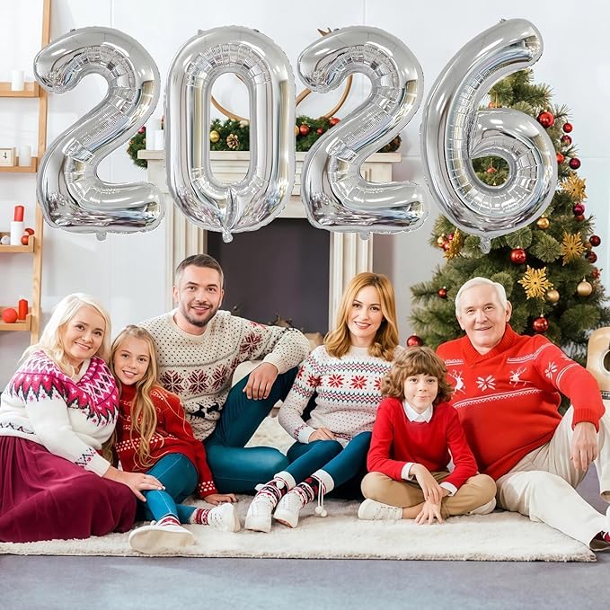 Silver 2026 Balloons, 40 Inch 2026 Number Balloon Foil New Year Balloon Numbers for New Years Eve Party Graduation Party Decoration
