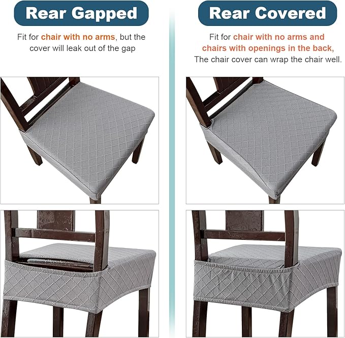 Genina Waterproof Seat Covers for Chairs,Set of 2 Dining Room Chair Seat Covers for Kitchen,Stretch Jacquard Removable Washable Dining Chair Slipcovers Protectors,No Rear Covers, Light Grey