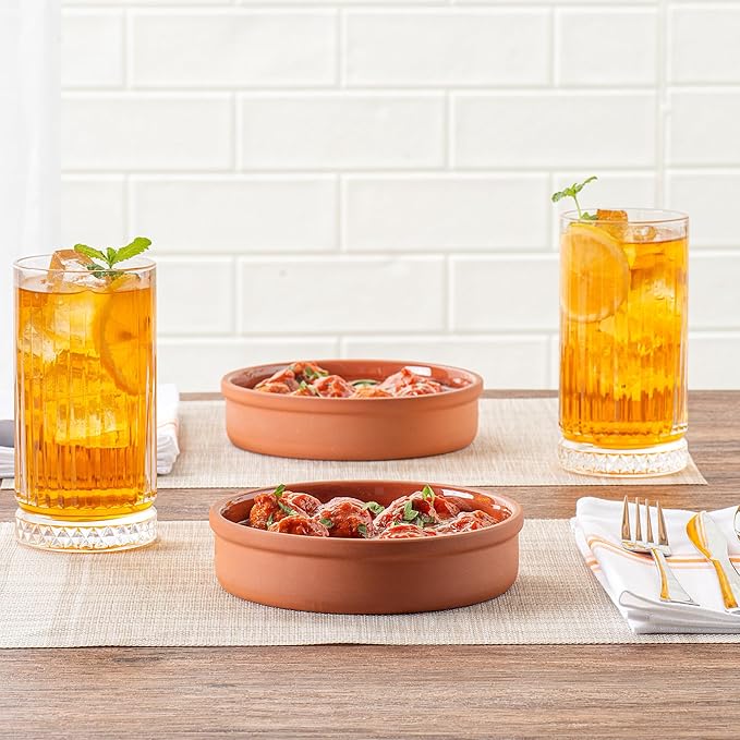 Restaurantware-Terra Tek 15.2 Ounce Terracotta Cazuelas, 2 Brown Glazed Clay Pots For Cooking - Oven-Ready, Microwavable, Terracotta Serving Pots, Dishwashable, For Cooking And Serving