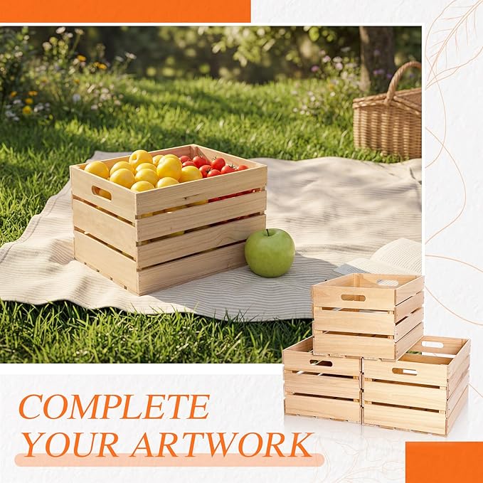 Weysat 3 Pack Large Wood Crates Box for Storage 12 x 10 x 8 Inches Unassembled Wooden Milk Crates with Handle Decorative Nesting Box for Display Rustic Decor DIY Office Home Retail Art Craft (Wood)