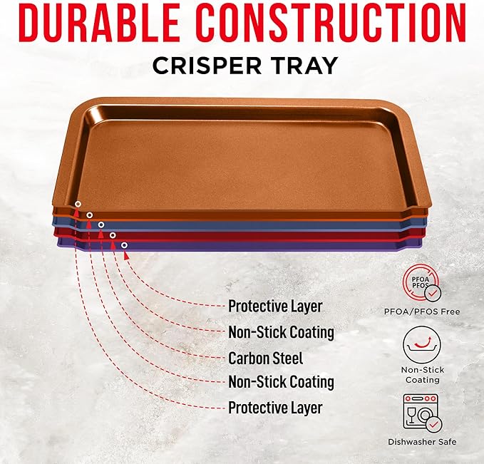 Bakken Swiss Air Fryer Tray Basket w/Elevated Mesh Great For Oven, For Baking & Crispy Foods, Dishwasher Safe,PTFE/PFOA/PFOS FREE Extra-large 9.5/''x13/'',Copper