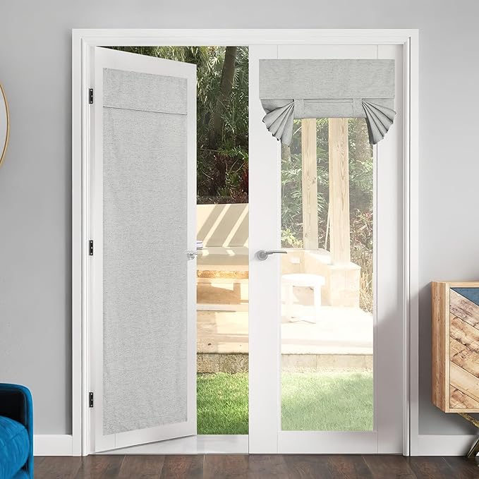 NICETOWN 100% Blackout Door Curtains, Thermal Insulated Tie Up Shades for Front Door Sidelight, Energy Saving Doorway Curtains for Bedroom Living Room, Light Grey,1 Panel, 36 x 80 inche Long