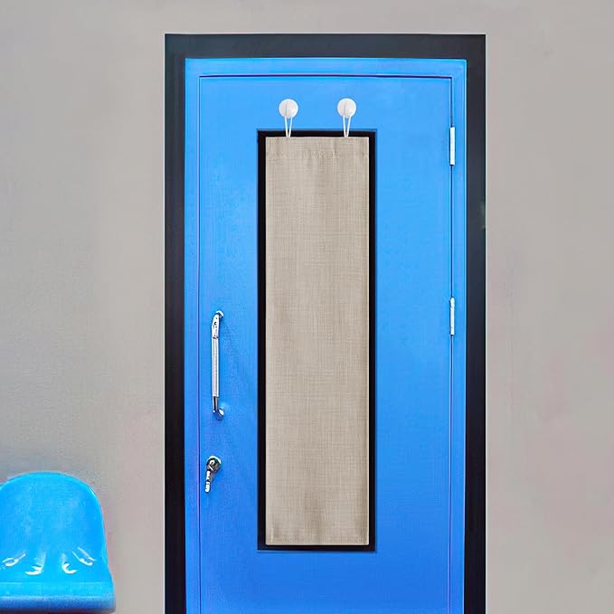 NICETOWN Classroom Door Window Cover, Blackout Shades for Classroom Windows, Room Darkening Design Blocks Views, Small Cover Lockdown Shade with Self Adhesive Hooks,10W x 30L, Angora