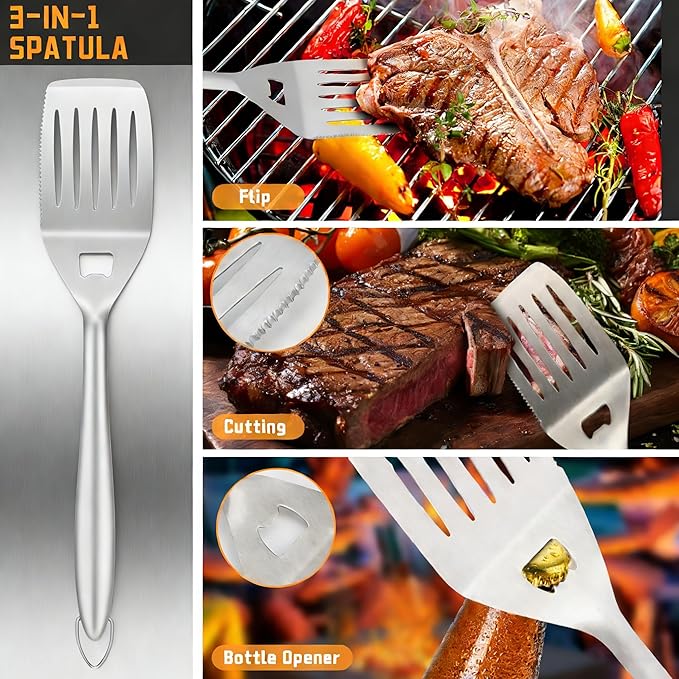 9Pcs Grill Accessories Set, Heavy Duty Stainless Steel BBQ Grill Tools Kit with Storage Bag, Grilling Gifts for Men Dad Him, Professional Barbecue Grill Utensil Set for Outdoor Backyard Camping