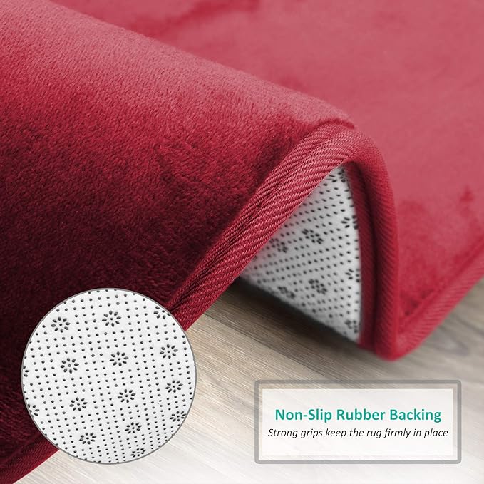 Clara Clark Bathroom Rugs, Velvet Memory Foam Bath Mat, Non-Slip, Machine Washable Bath Rugs - Dries Quickly, Ultra Soft Plush Bath Mats for Bathroom, 20 x 32, Burgundy Red