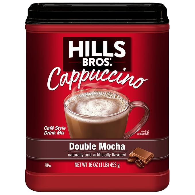 Hills Bros Instant Double Mocha Cappuccino Mix, Easy to Use, Enjoy Coffeehouse Flavor from Home, Frothy, Rich Chocolate, Brown, 16 Oz