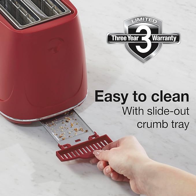 Proctor Silex Plastic 2 Slice Toaster, Bagel, Defrost & Cancel Buttons, Browning Control With 7 Shades, Auto Shutoff, Slide-Out Crumb Tray, Red (22661)
