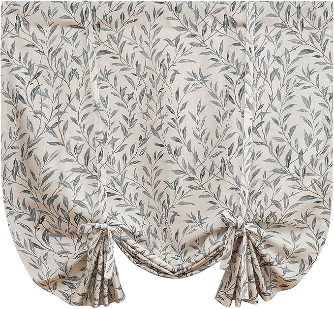 VOGOL Window Shade Curtain for Bathroom, Lovely Leaves Printed Pattern Curtain Tie Up Window Shade Rod Pocket Panel, 42 Inches Width by 63 Inches Length