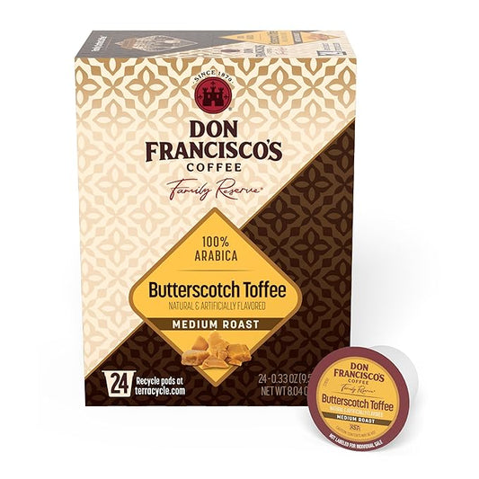 Don Francisco's Butterscotch Toffee Flavored Coffee Pods, 24 Count, Medium Roast, Compatible with Keurig Brewers
