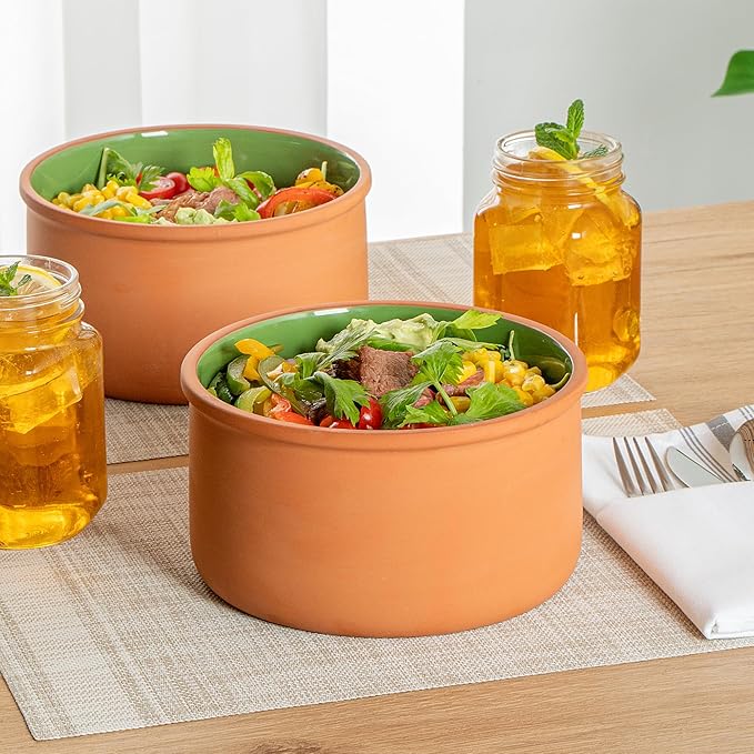Restaurantware Terracotta Cazuela Bowls 2 Pack of 68 oz Durable Rustic Serving Dish Glazed Oven-Safe Bowl Freezer-Safe Tapas Dish Microwave-Safe Dishwasher-Safe